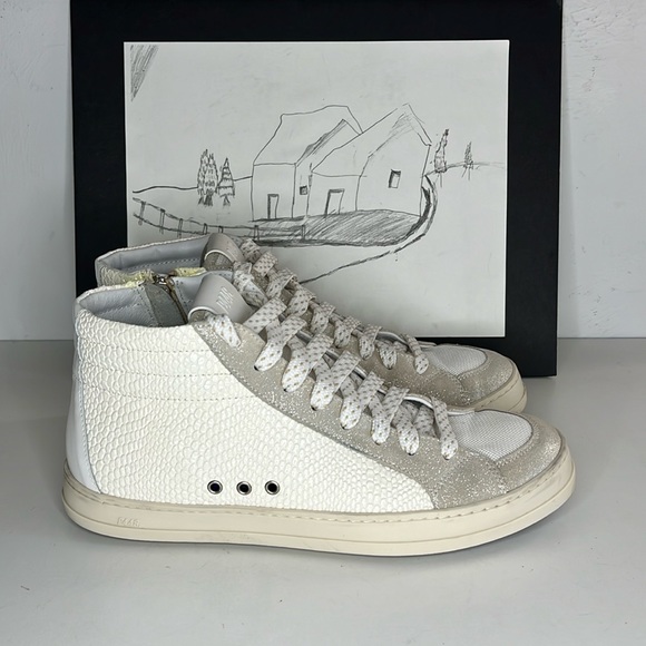 P448 High Top White Patent Embossed Snake Leather Sneakers  Women’s size 10 - Picture 1 of 16